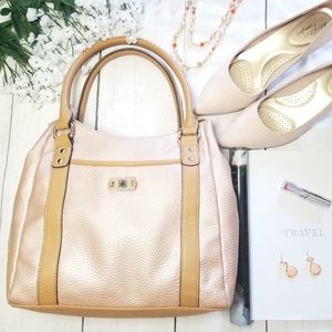 light Pink Faux Leather Satchel Tote Bag